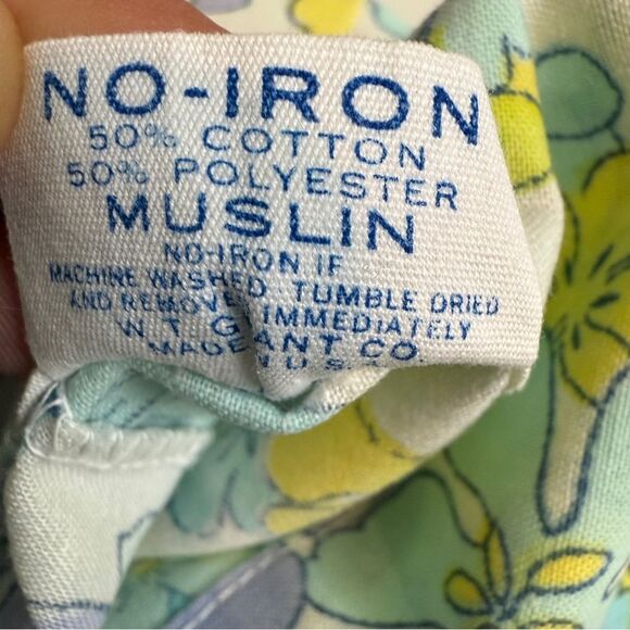 2 Vintage Grants Home Muslin Blue Green Floral Standard Pillowcases 60s - Picture 4 of 5